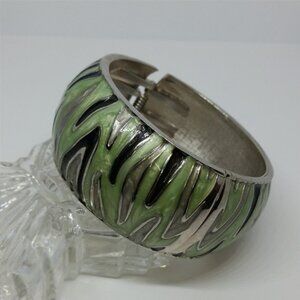 Enamel multicolor hinge bangle bracelet abstract pattern dressy statement.